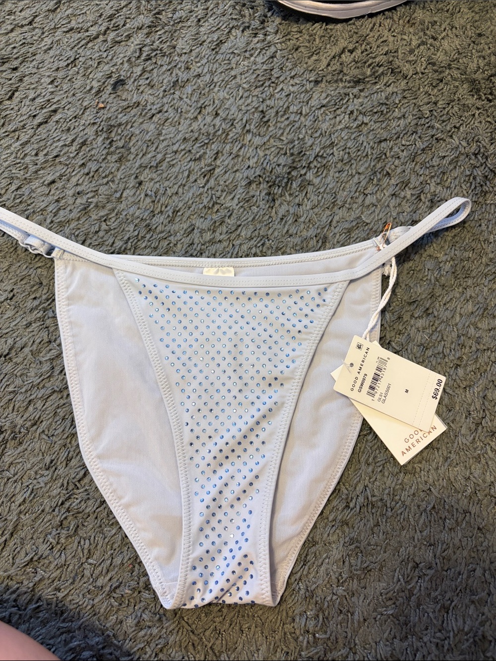 Good American Light Blue Rhinestone Bikini Bottom